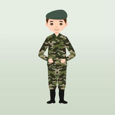 Army soldiers, men in combat uniform saluting. Cute flat cartoon style. Soldier keeps watch on guard. Rangers on border. Commandos team unit. Special force crew. Army or soldier character vector.