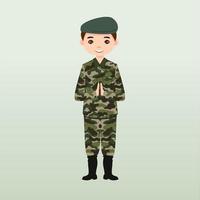 Army soldiers, men in combat uniform saluting. Cute flat cartoon style. Soldier keeps watch on guard. Rangers on border. Commandos team unit. Special force crew. Army or soldier character vector. vector