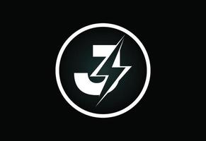 Initial J letter logo design with lighting thunder bolt. Electric bolt letter logo vector