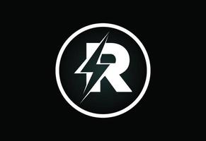 Initial R letter logo design with lighting thunder bolt. Electric bolt letter logo vector