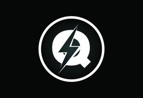 Initial Q letter logo design with lighting thunder bolt. Electric bolt letter logo vector