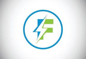 Initial F letter logo design with lighting thunder bolt. Electric bolt letter logo vector