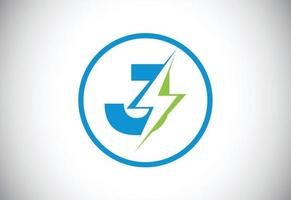 Initial J letter logo design with lighting thunder bolt. Electric bolt letter logo vector