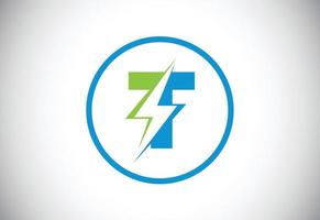 Initial T letter logo design with lighting thunder bolt. Electric bolt letter logo vector