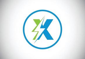 Initial X letter logo design with lighting thunder bolt. Electric bolt letter logo vector