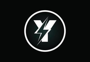 Initial Y letter logo design with lighting thunder bolt. Electric bolt letter logo vector