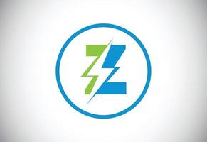 Initial Z letter logo design with lighting thunder bolt. Electric bolt letter logo vector