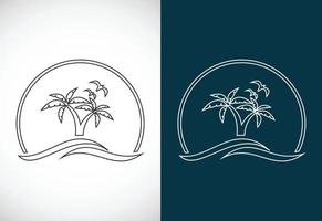 Simple modern Unique tropical beach line art logo design vector illustration