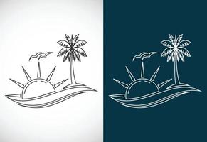 Simple modern Unique tropical beach line art logo design vector illustration