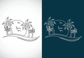 Simple modern Unique tropical beach line art logo design vector illustration