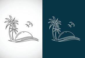 Simple modern Unique tropical beach line art logo design vector illustration