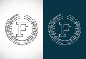 Initial letter F with wheat wreath. Organic wheat farming logo design concept. Agriculture logo. vector