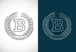 Initial letter B with wheat wreath. Organic wheat farming logo design concept. Agriculture logo. vector