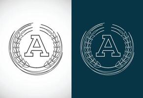 Initial letter A with wheat wreath. Organic wheat farming logo design concept. Agriculture logo. vector