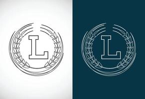 Initial letter L with wheat wreath. Organic wheat farming logo design concept. Agriculture logo. vector