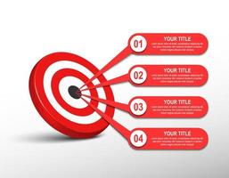3d red target dartboard with label infographic. target step number. Business data chart, investment goal, marketing challenge, strategy presentation, achievement diagram. information vector template.