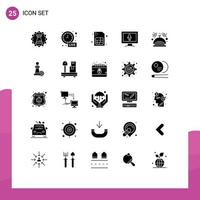 25 User Interface Solid Glyph Pack of modern Signs and Symbols of hotel bell live update microphone monitor Editable Vector Design Elements