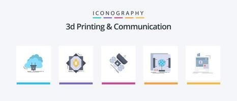 3d Printing And Communication Flat 5 Icon Pack Including holographic. 3d. formation. telecommunication. communication. Creative Icons Design vector