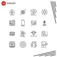 Pack of 16 creative Outlines of system circle cloud data search Editable Vector Design Elements