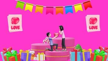 dia dos namorados com presente de amor e fundo de pódio de casal rosa para outro cartão video