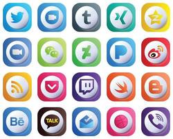 Cute 3D Gradient Icons for Major Social Media 20 pack such as sina. pandora. zoom. deviantart and wechat icons. Modern and High-Resolution vector