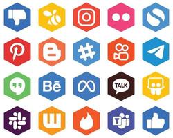 Hexagon Flat Color White Icon Set google hangouts. messenger. simple. telegram and spotify 20 Elegant Icons vector