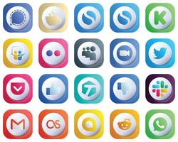 20 Cute 3D Gradient Social Media Icons for Popular Brands such as twitter. meeting. funding. video and myspace icons. High-Quality and Elegant vector