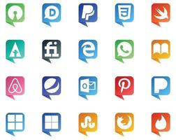 20 logotipos de estilo de burbujas de discurso de redes sociales como stumbleupon microsoft whatsapp pandora Outlook vector