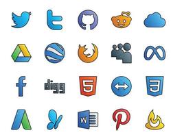 20 Social Media Icon Pack Including adwords teamviewer browser html facebook vector