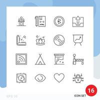 Editable Vector Line Pack of 16 Simple Outlines of drawer cabinet coding signal bluetooth Editable Vector Design Elements