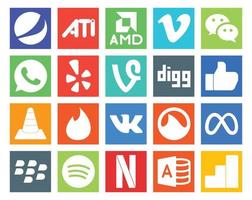 20 Social Media Icon Pack Including grooveshark tinder yelp player vlc