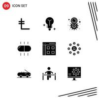 Solid Glyph Pack of 9 Universal Symbols of user communication location app medical Editable Vector Design Elements