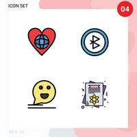 4 Universal Filledline Flat Color Signs Symbols of ecology chat heart connection happy Editable Vector Design Elements