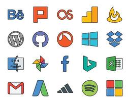 20 Social Media Icon Pack Including email excel grooveshark bing photo vector