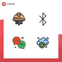 4 Universal Filledline Flat Color Signs Symbols of cap question labor connection support Editable Vector Design Elements