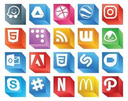 20 Social Media Icon Pack Including slack skype wattpad google duo css vector