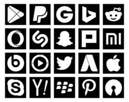 Paquete de 20 íconos de redes sociales que incluye Apple Tweet Snapchat Twitter Windows Media Player vector