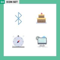 Set of 4 Commercial Flat Icons pack for bluetooth navigation cake compass account Editable Vector Design Elements