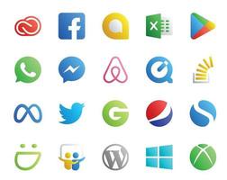 paquete de 20 íconos de redes sociales que incluye el desbordamiento de facebook whatsapp stock stockoverflow vector
