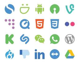 Paquete de 20 íconos de redes sociales que incluye drupal wordpress css whatsapp wechat