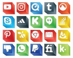 Paquete de 20 íconos de redes sociales que incluye la pregunta de desbordamiento de Chrome Pinterest adidas vector