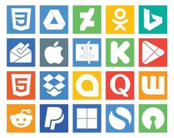 20 Social Media Icon Pack Including reddit question kickstarter quora dropbox vector