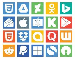 20 Social Media Icon Pack Including reddit question kickstarter quora dropbox vector