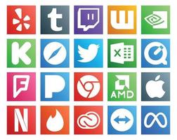 20 Social Media Icon Pack Including netflix amd twitter chrome foursquare vector