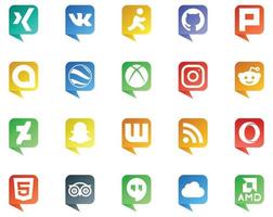 20 logotipos de estilo de burbujas de discurso de redes sociales como viajes html instagram opera wattpad vector
