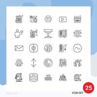 Mobile Interface Line Set of 25 Pictograms of suitcase business coin player paly Editable Vector Design Elements