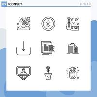 9 símbolos de signos de esquema universales de gráfico gráfico entretenimiento ui descargar elementos de diseño vectorial editables vector