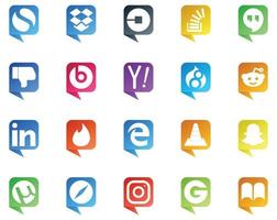 20 logotipos de estilo de burbujas de discurso de redes sociales como yesca reddit desbordamiento drupal yahoo vector