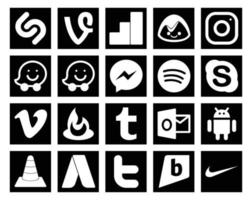 Paquete de 20 íconos de redes sociales que incluye medios android skype Outlook feedburner vector
