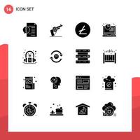 Modern Set of 16 Solid Glyphs Pictograph of book analytics american seo analysis Editable Vector Design Elements